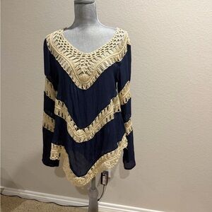 Umgee Beige Crochet Accent Top